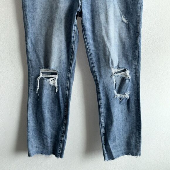 Vervet Blue High Rise Distressed Straight Leg Raw Hem Jeans Sz 32 - Picture 3 of 11